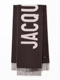 Jacquemus Sciarpa marrone scuro in lana con logo