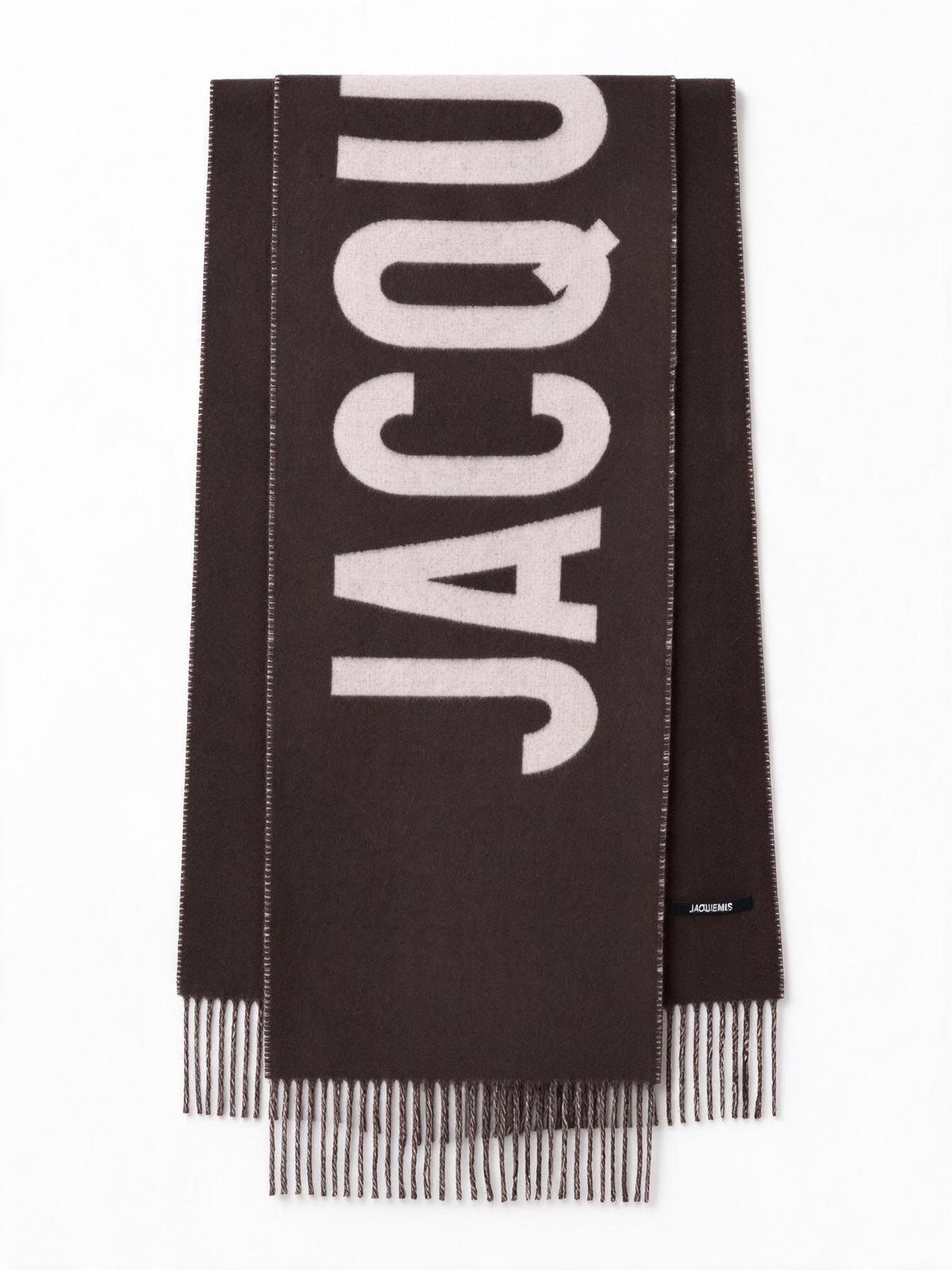 Jacquemus Sciarpa marrone scuro in lana con logo