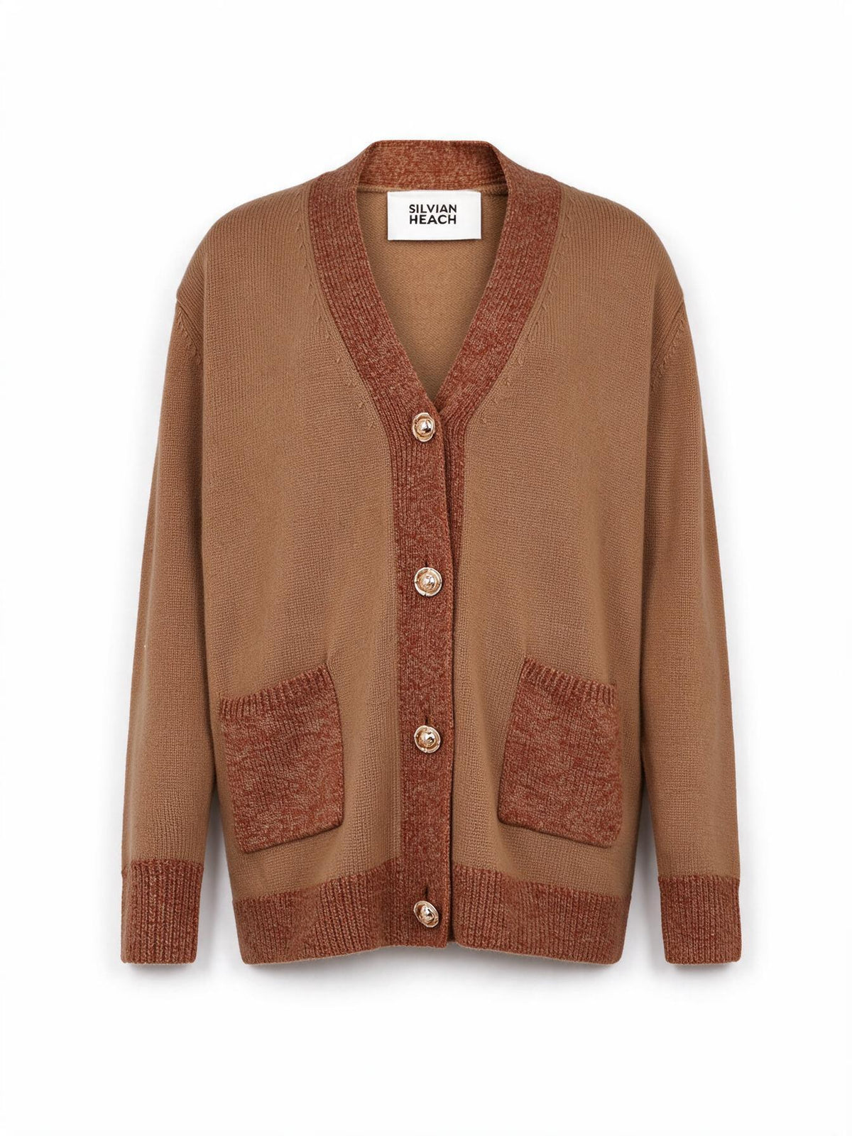 Silvian Heach Cardigan Cammello con Dettagli Bouclé