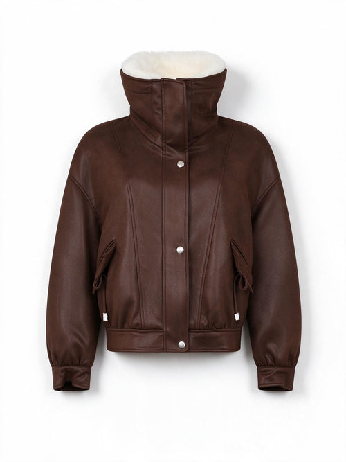Silvian Heach Bomber Aviatore in Ecopelle con Collo Shearling