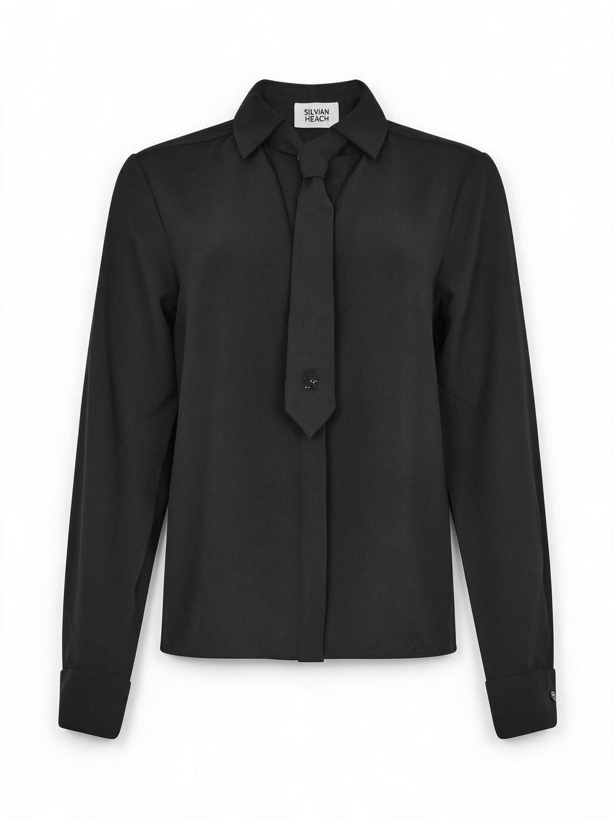 Silvian Heach Camicia Nera con Cravatta Tono su Tono