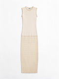 Silvian Heach Abito Midi in Maglia con Gonna Plissé e Rouches