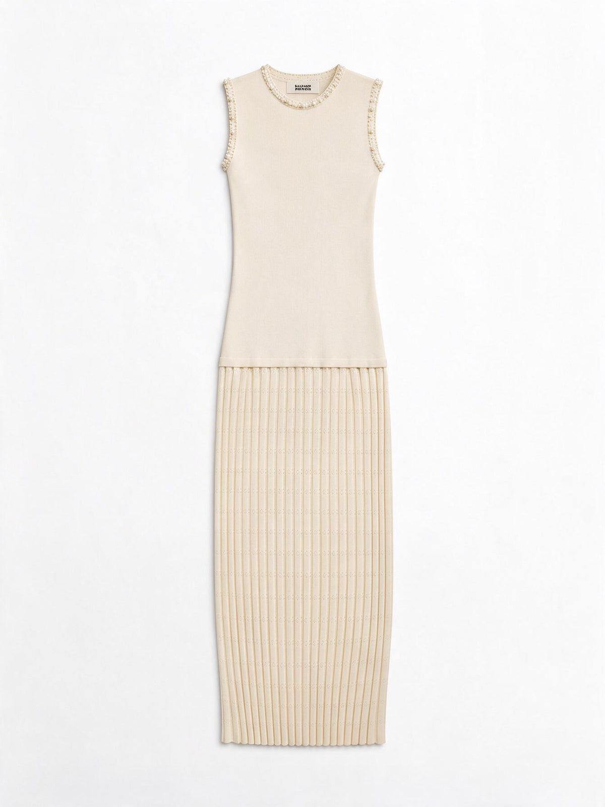 Silvian Heach Abito Midi in Maglia con Gonna Plissé e Rouches