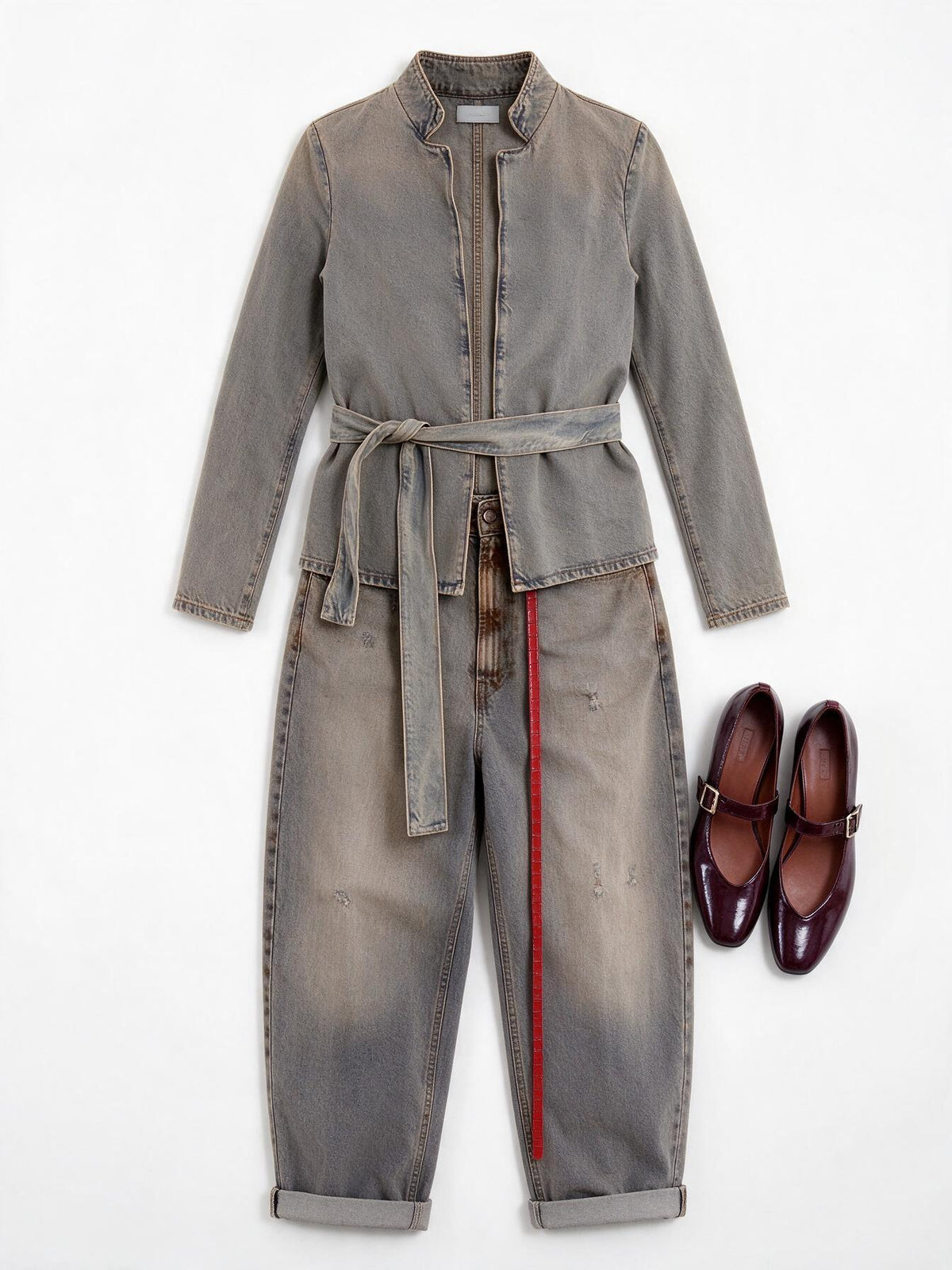 Vicolo Giacca in Denim Dirty con Cintura