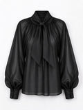 Vicolo Blusa Nera con Nodo Drappeggiato
