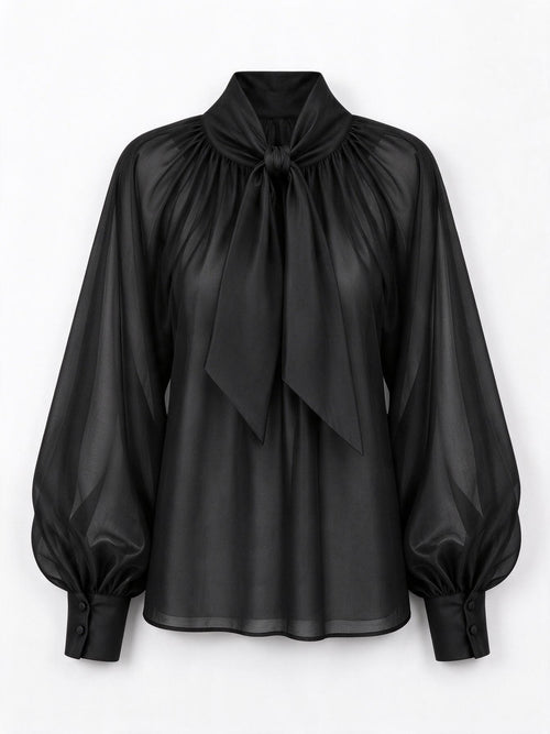 Vicolo Blusa Nera con Nodo Drappeggiato
