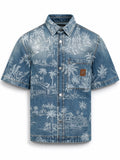 Amiri Camicia Chateau in Denim con Stampa Paesaggio
