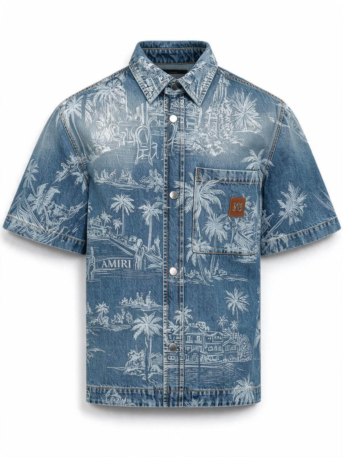 Amiri Camicia Chateau in Denim con Stampa Paesaggio