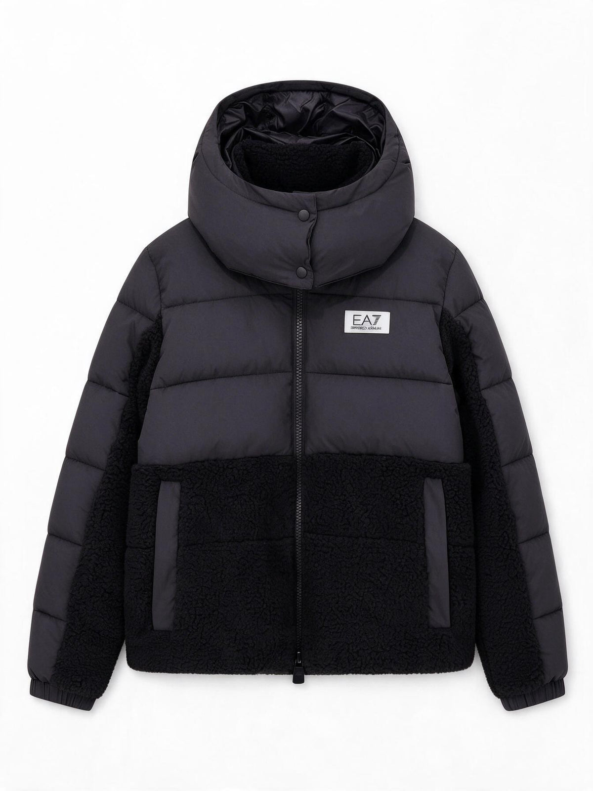 Emporio Armani Giacca imbottita EA7 nera con dettagli teddy
