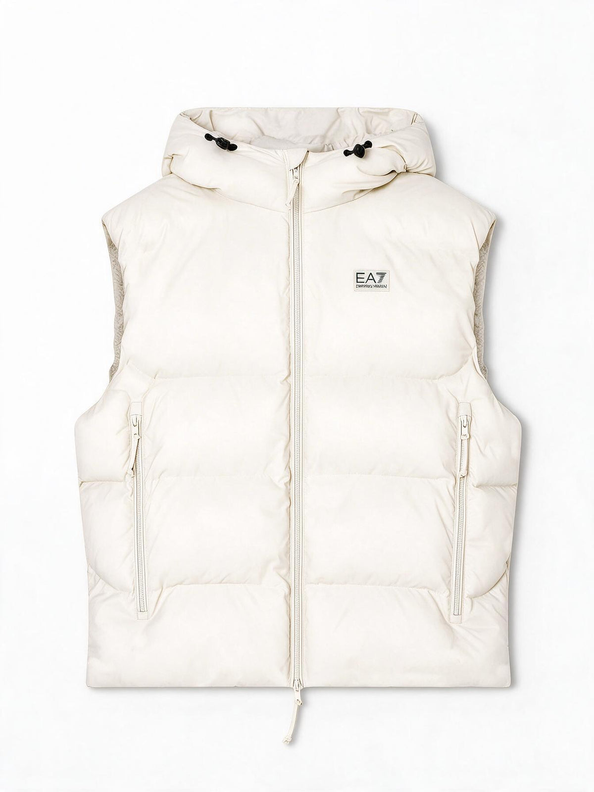 Emporio Armani Gilet imbottito EA7 con cappuccio nero e beige