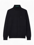 Lacoste Maglia dolcevita in lana merino nero da uomo con iconico logo coccodrilo