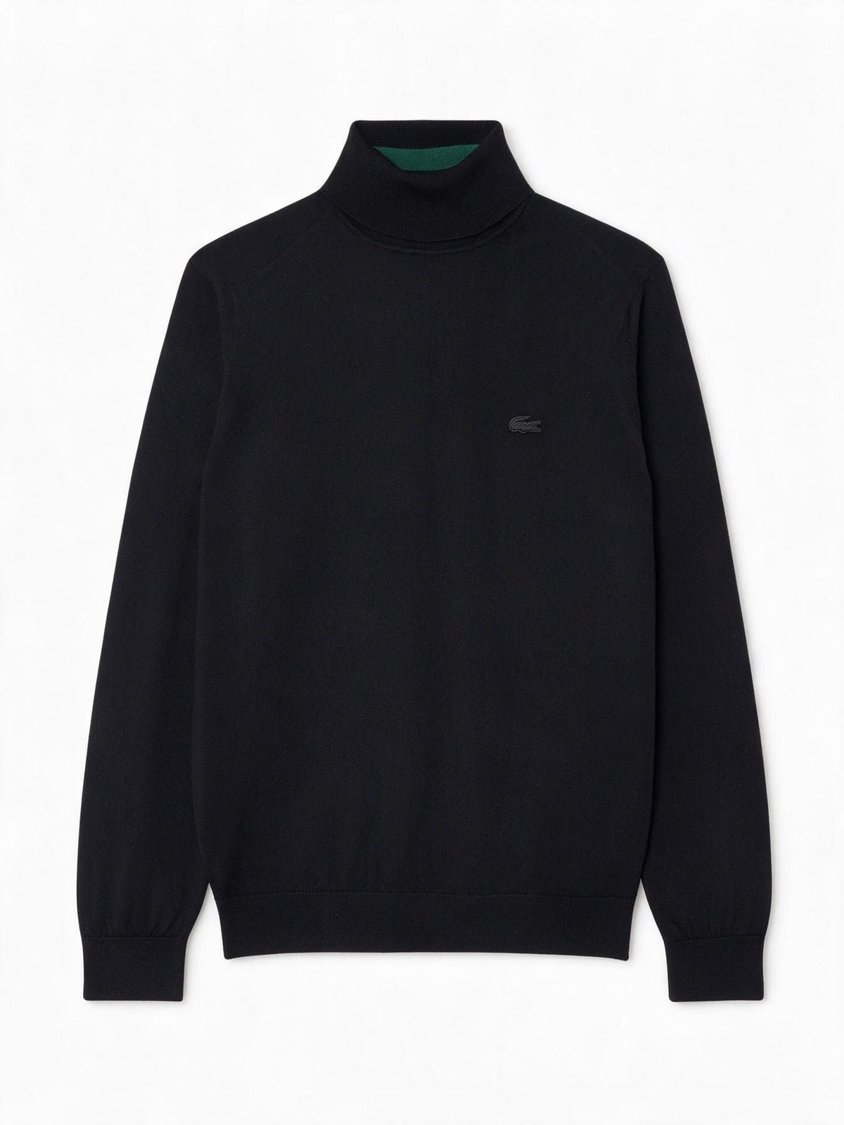 Lacoste Maglia dolcevita in lana merino nero da uomo con iconico logo coccodrilo