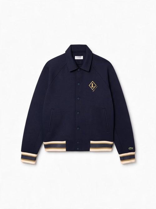 Lacoste Bomber WOOL BLEND blu da uomo con colletto camicia, bottoni automatici e