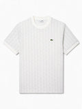 Lacoste T-shirt panna per uomo con lavorazione monogram jacquard tono su tono