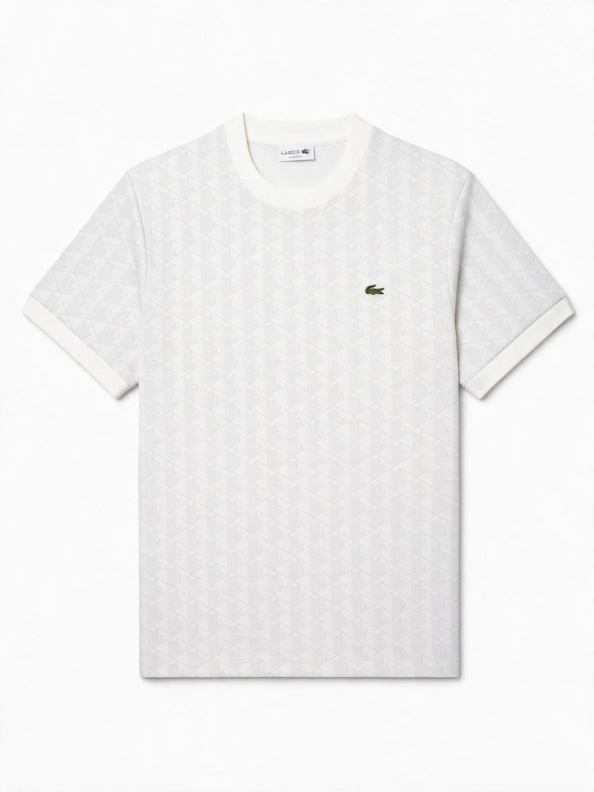 Lacoste T-shirt panna per uomo con lavorazione monogram jacquard tono su tono