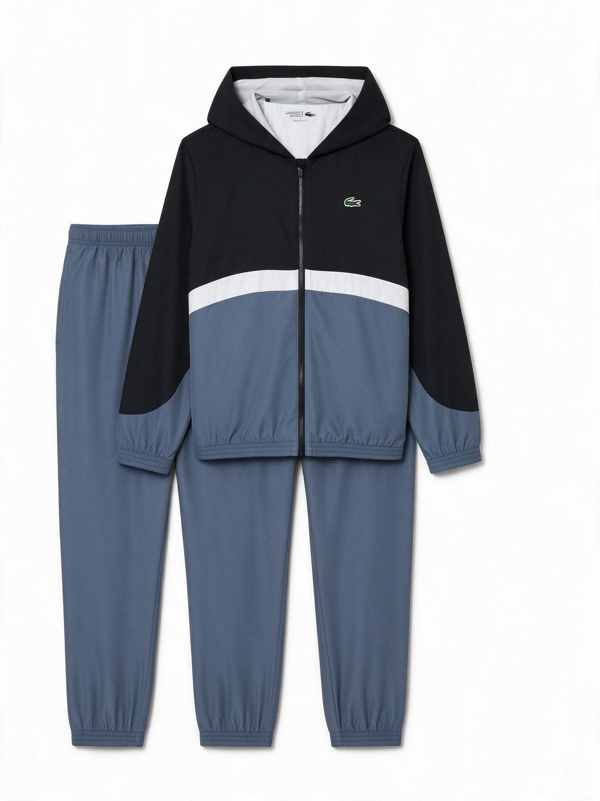 Lacoste Tuta HOODED TRACKSUIT nero per uomo con pantalone coordinato bicolore