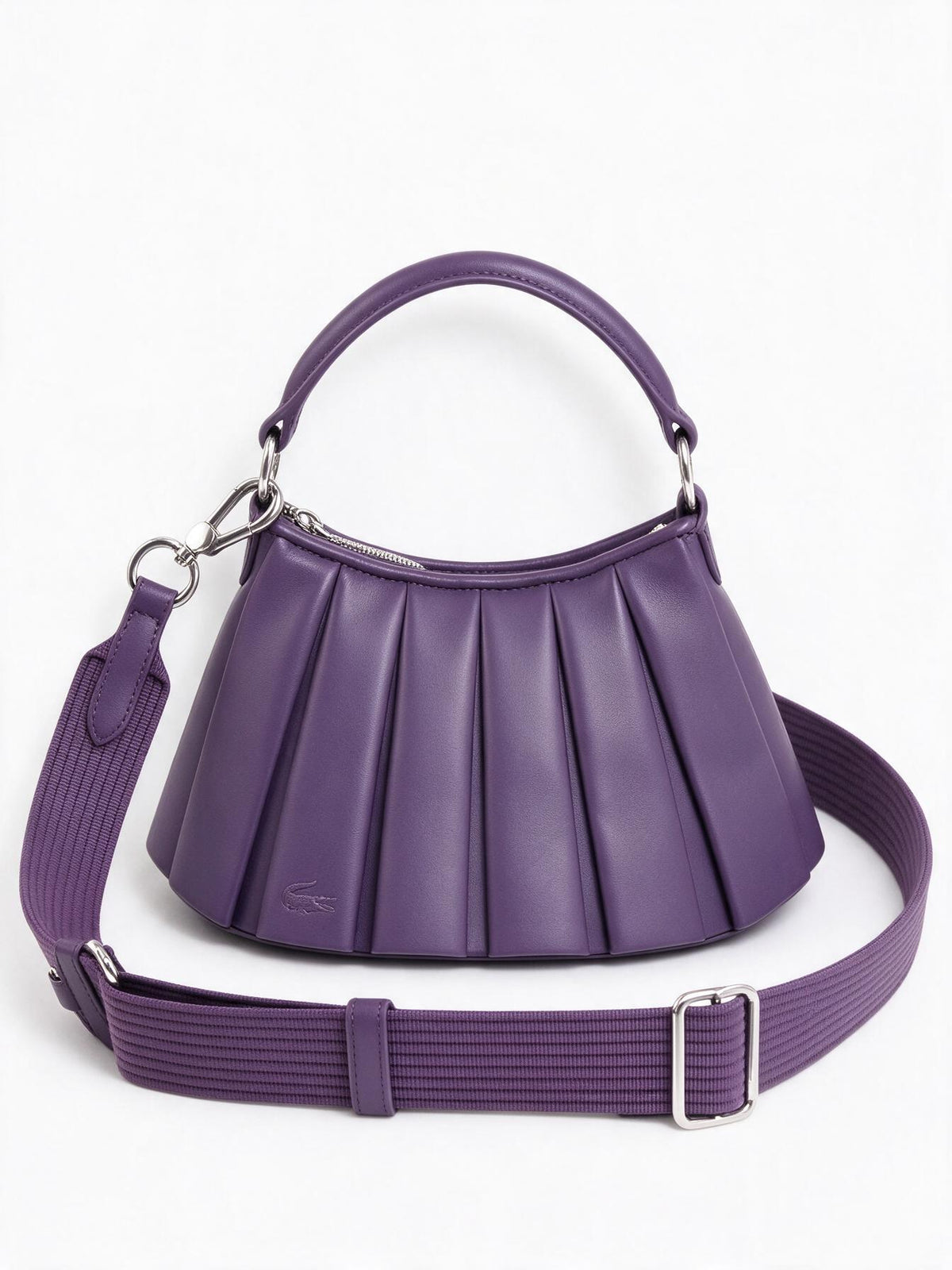 Lacoste Borsa a a mano PIQUÉ PLEATS viola da donna con tracolla regolabile