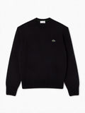 Lacoste Maglione girocollo nero per uomo e donna con logo coccodrillo applicato