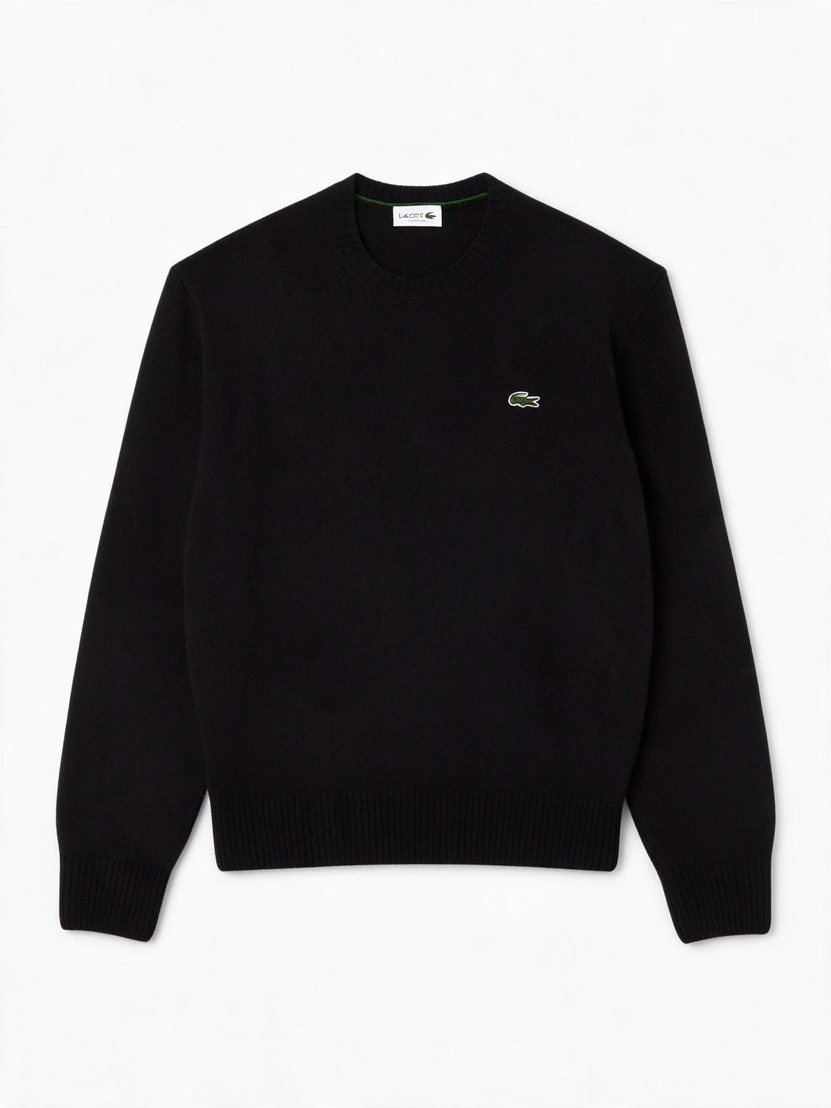 Lacoste Maglione girocollo nero per uomo e donna con logo coccodrillo applicato