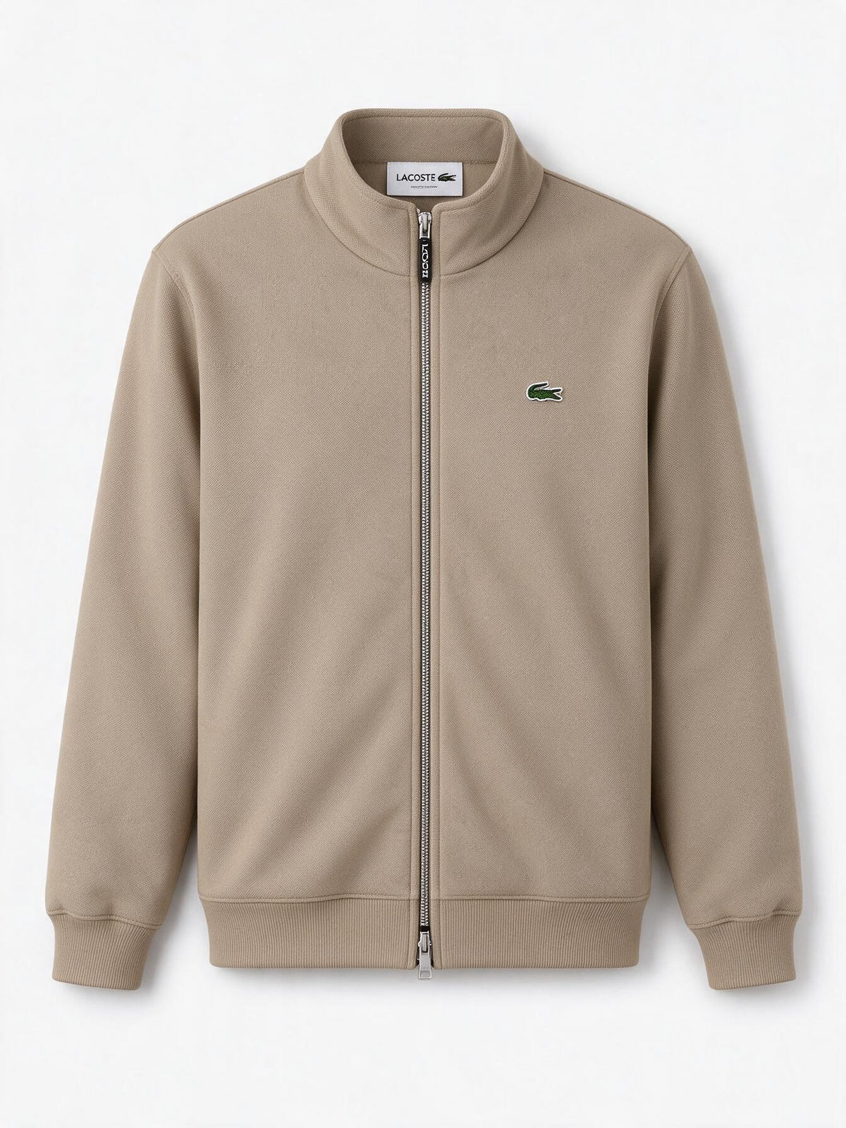 Lacoste Felpa con zip DOUBLE FACE PIQUÉ ZIPPED beige da uomo con logo iconico