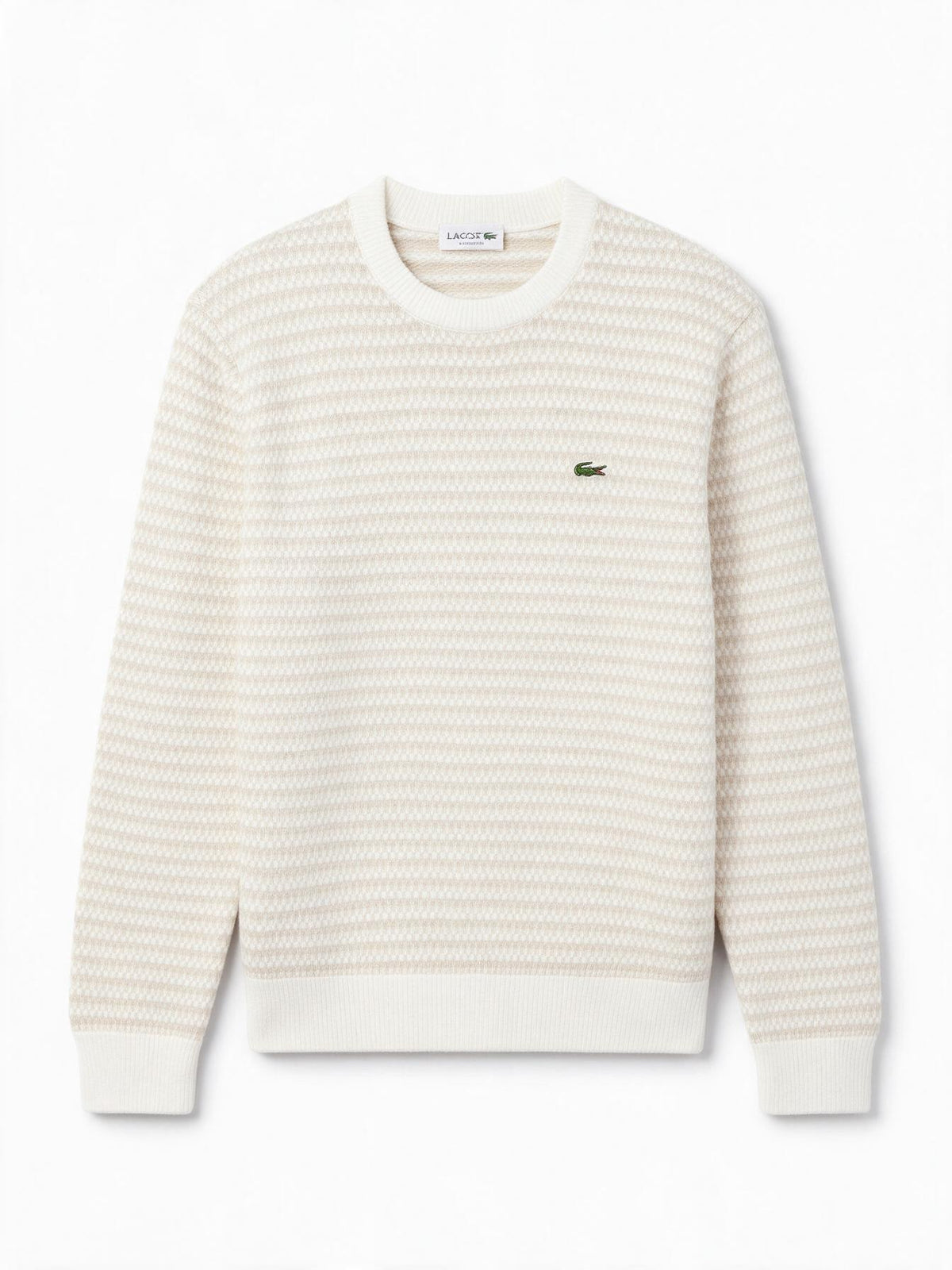 Lacoste Maglione girocollo STRIPED CREWNECK JUMPER beige per uomo con fantasia a