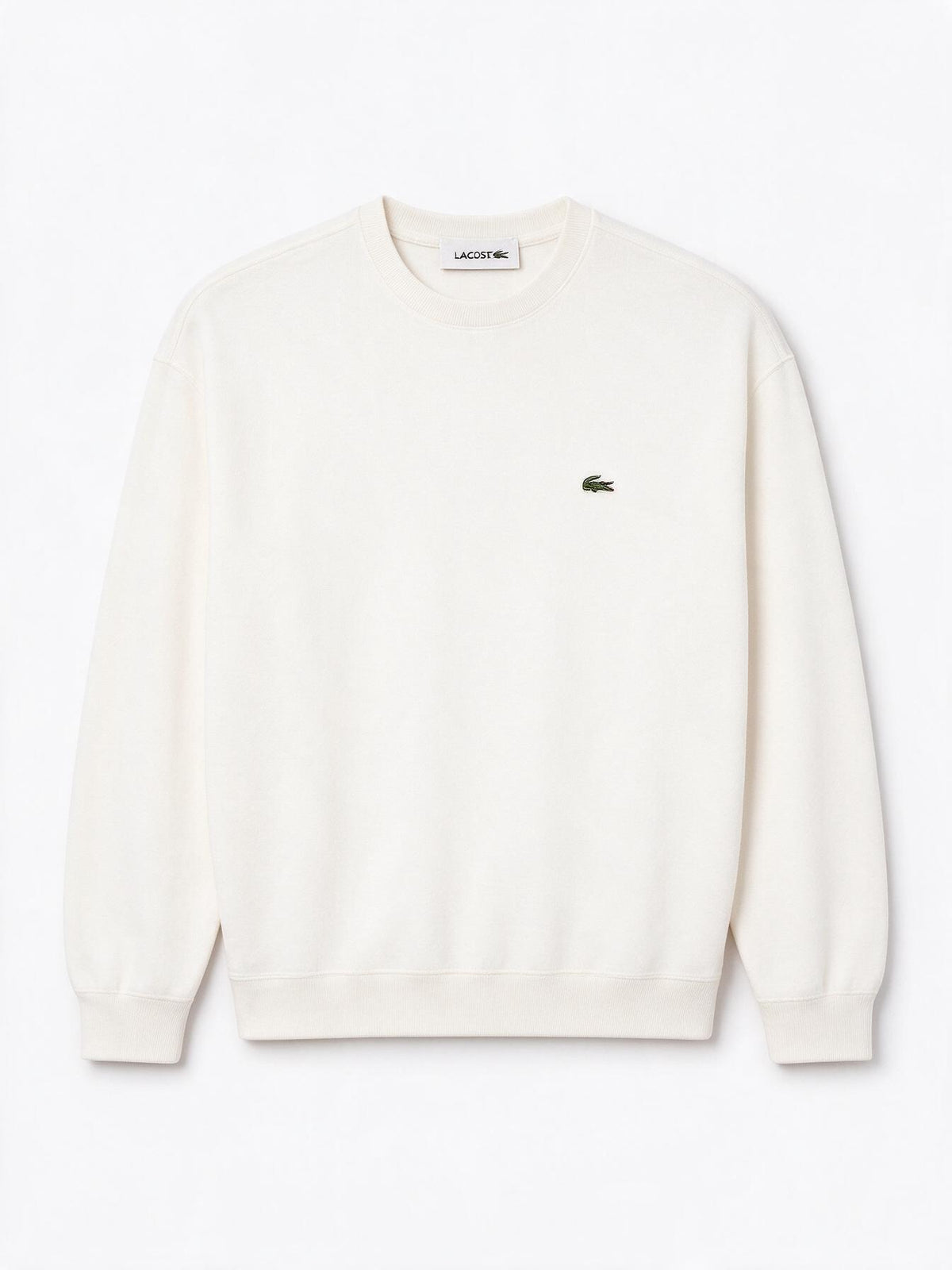Lacoste Maglione girocollo bianco-burro da donna con logo coccodrillo iconico