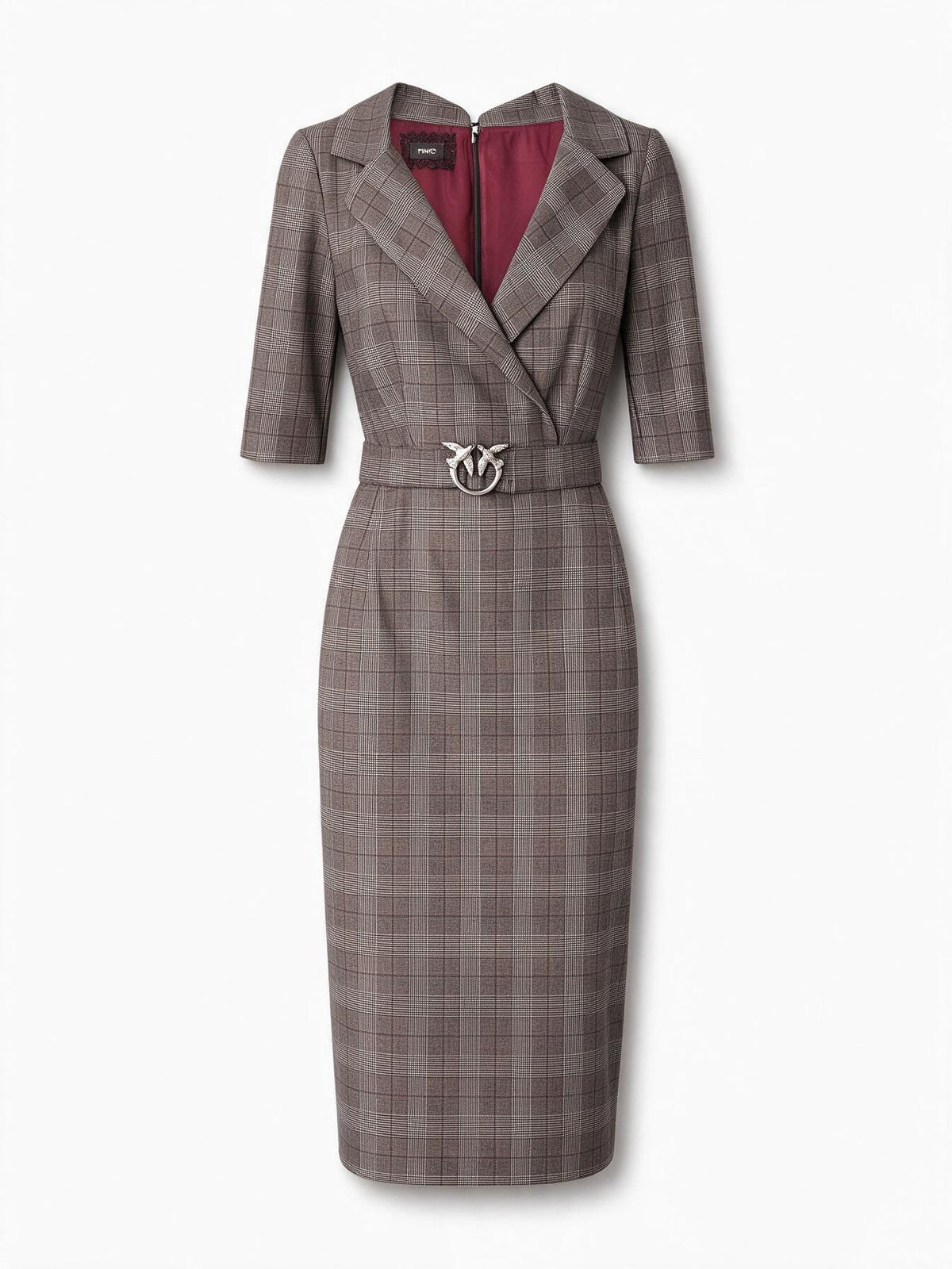 Pinko Abito ANTHEA DRESS Multicolor Beige-Bordeaux da donna con fantasia check P