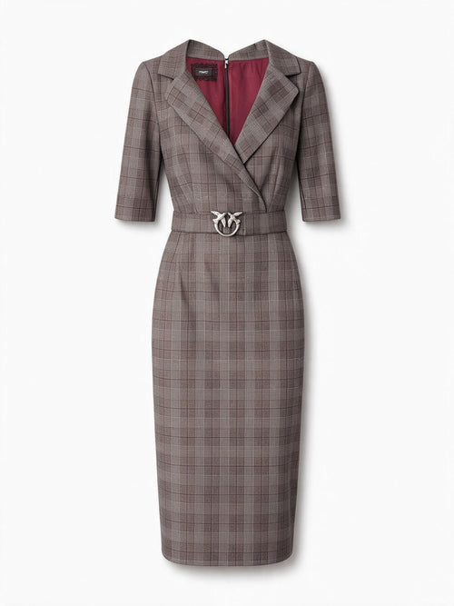 Pinko Abito ANTHEA DRESS Multicolor Beige-Bordeaux da donna con fantasia check P
