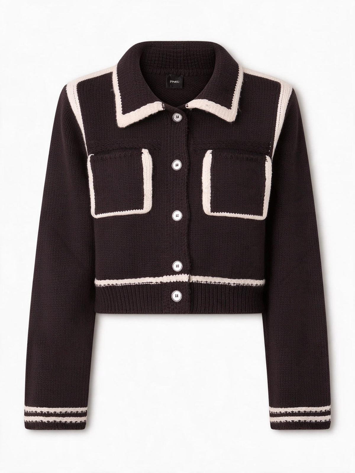 Pinko Giacca NEW SULCIS in maglia marrone-bianco da donna con profili a contrast
