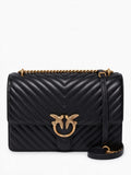 Pinko Borsa a tracolla LOVE CLASSIC MEDIUM CHEVRON nera da donna con fibbia Love