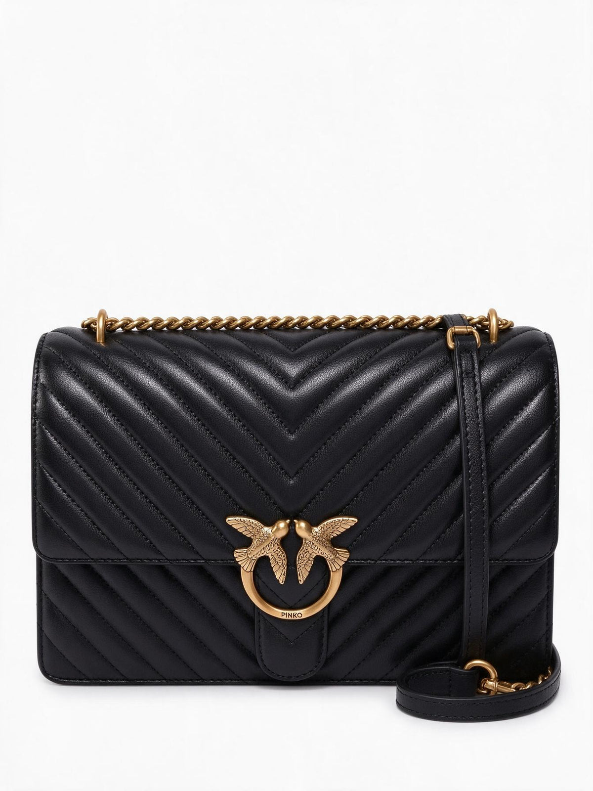 Pinko Borsa a tracolla LOVE CLASSIC MEDIUM CHEVRON nera da donna con fibbia Love