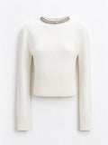 Pinko Maglione BARLINO girocollo Bianco Inverno da donna con dettaglio gioiello