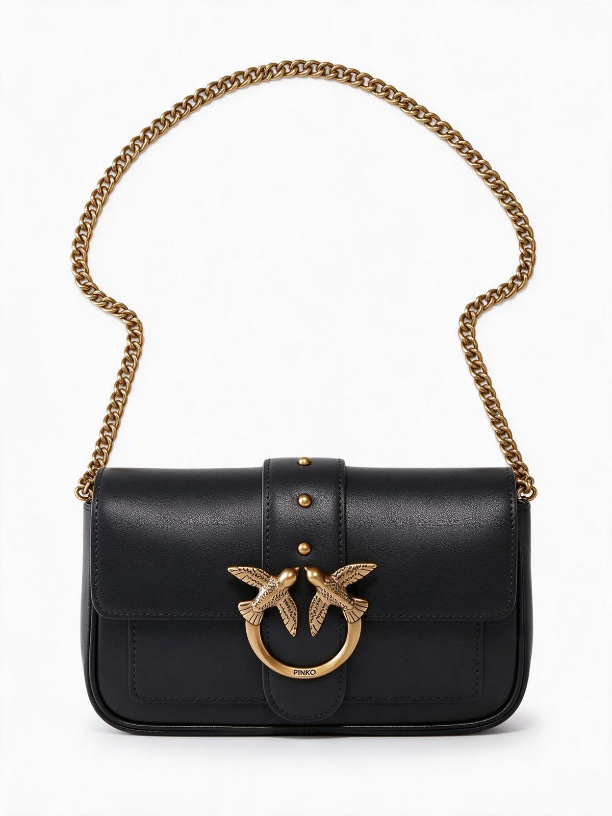 Pinko Borsa LOVE ONE POCKET nero-antique gold da donna con chiusura gioiello