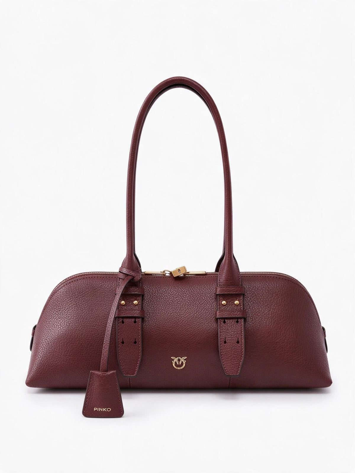 Pinko Borsa BOWLING BAG in pelle, castano intenso bordeaux, da donna in pelle ma