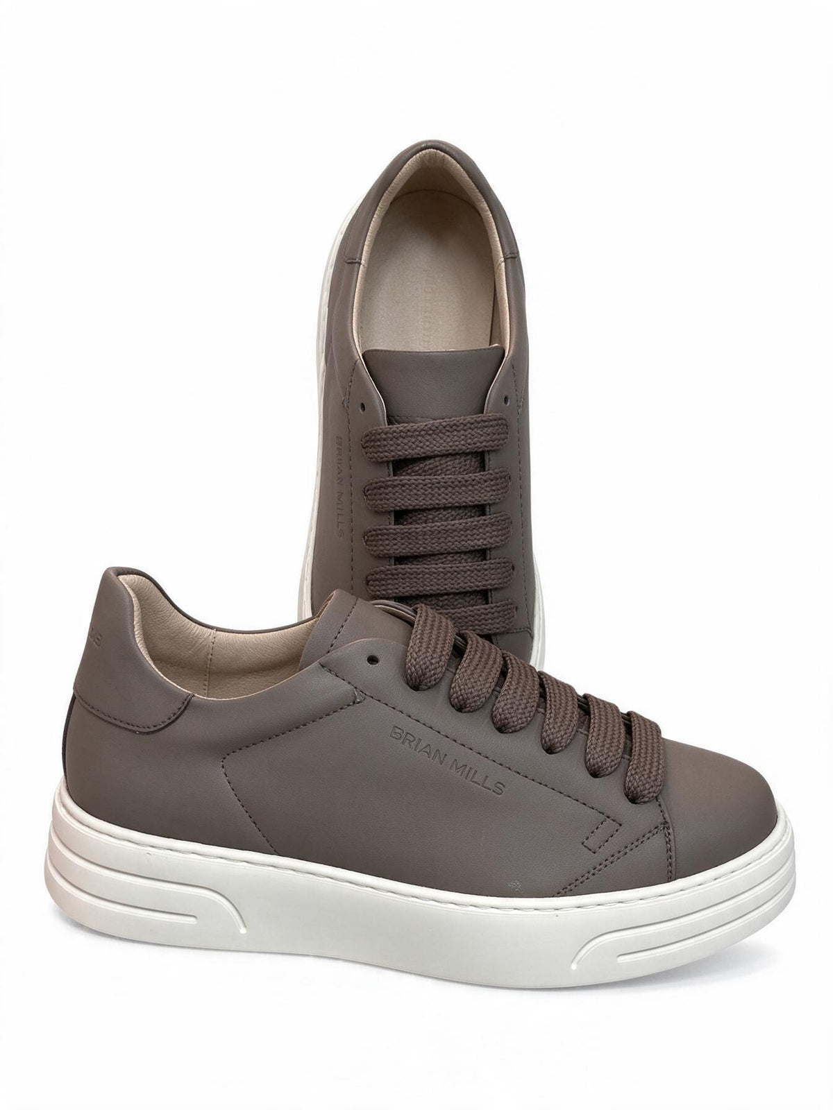 Brian Mills Sneaker Uomo Fango Pelle Made in Italy Suola Bianca