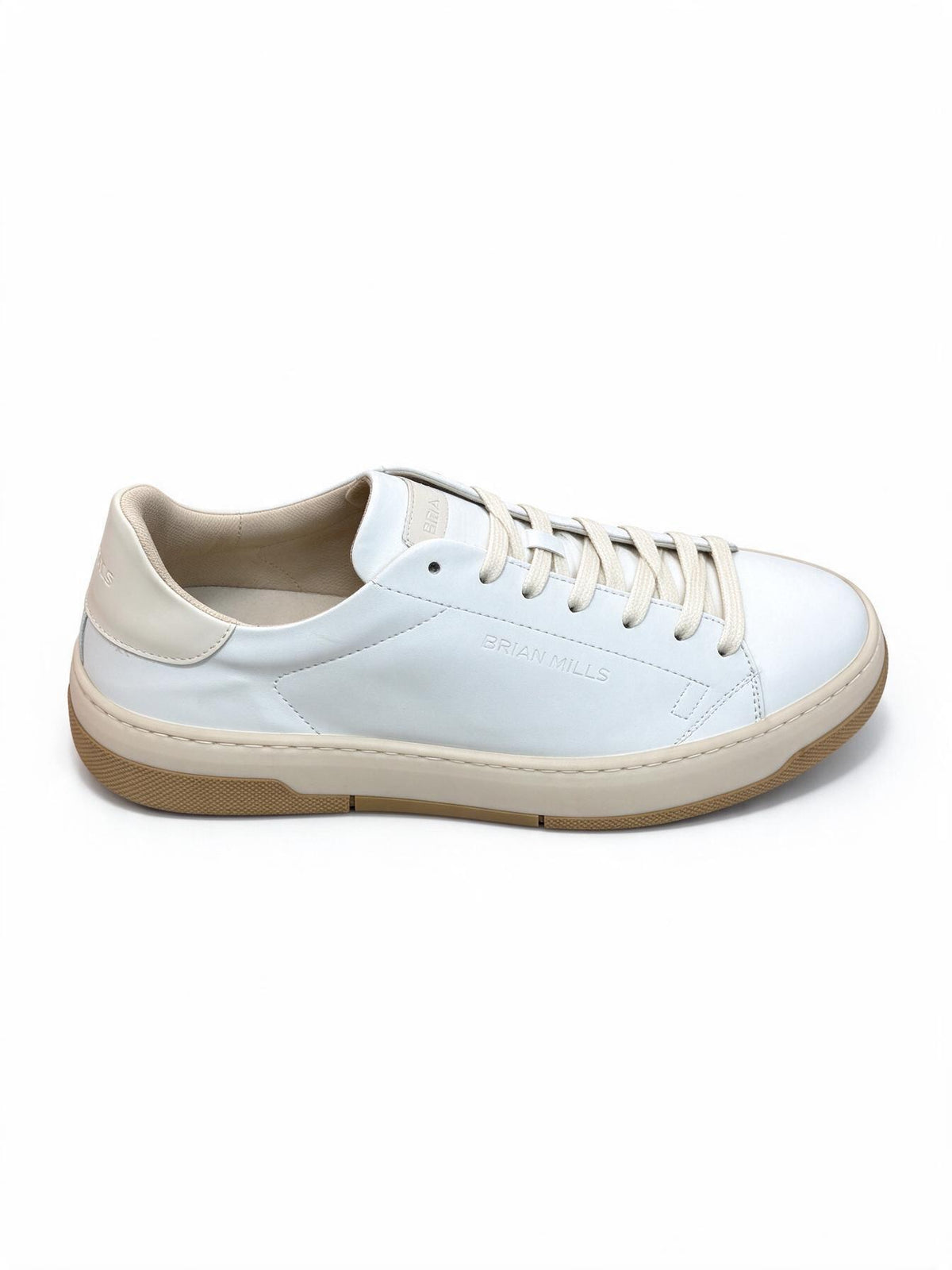 Brian Mills Sneakers in Pelle Made in Italy Bianca con Suola e dettagli Beige