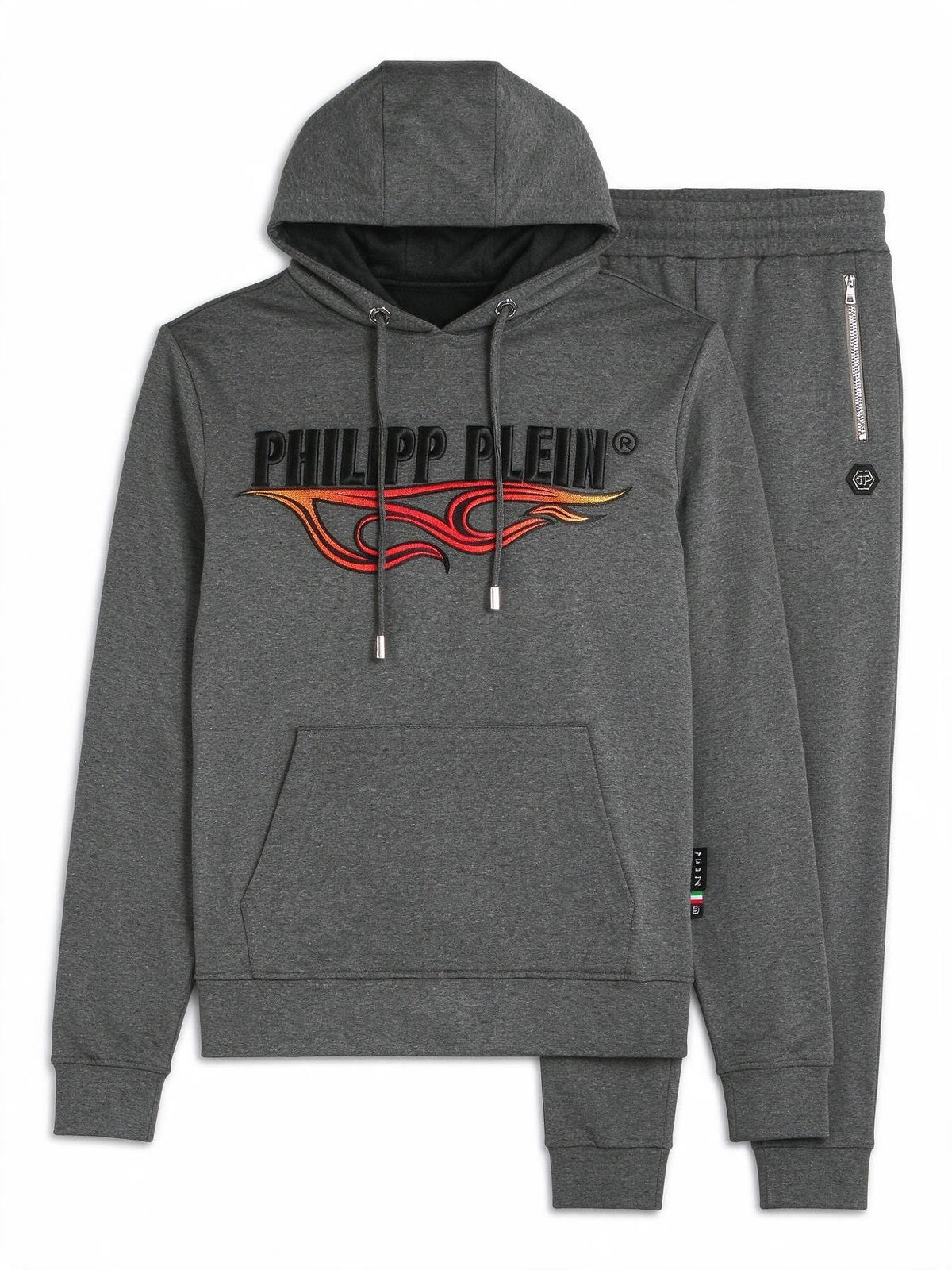 Philipp Plein Grey Embroidered Drawcord Hoodie