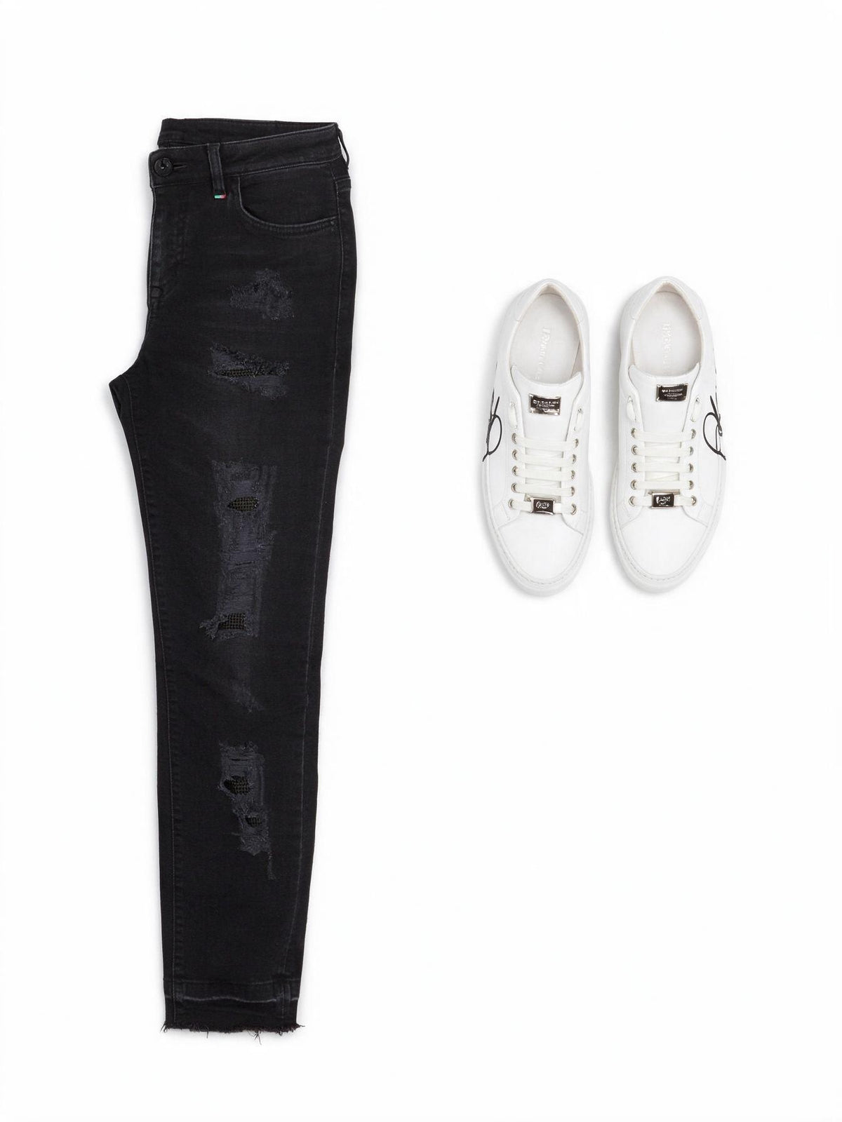 Philipp Plein Morgan Black Distressed Skinny Jeans