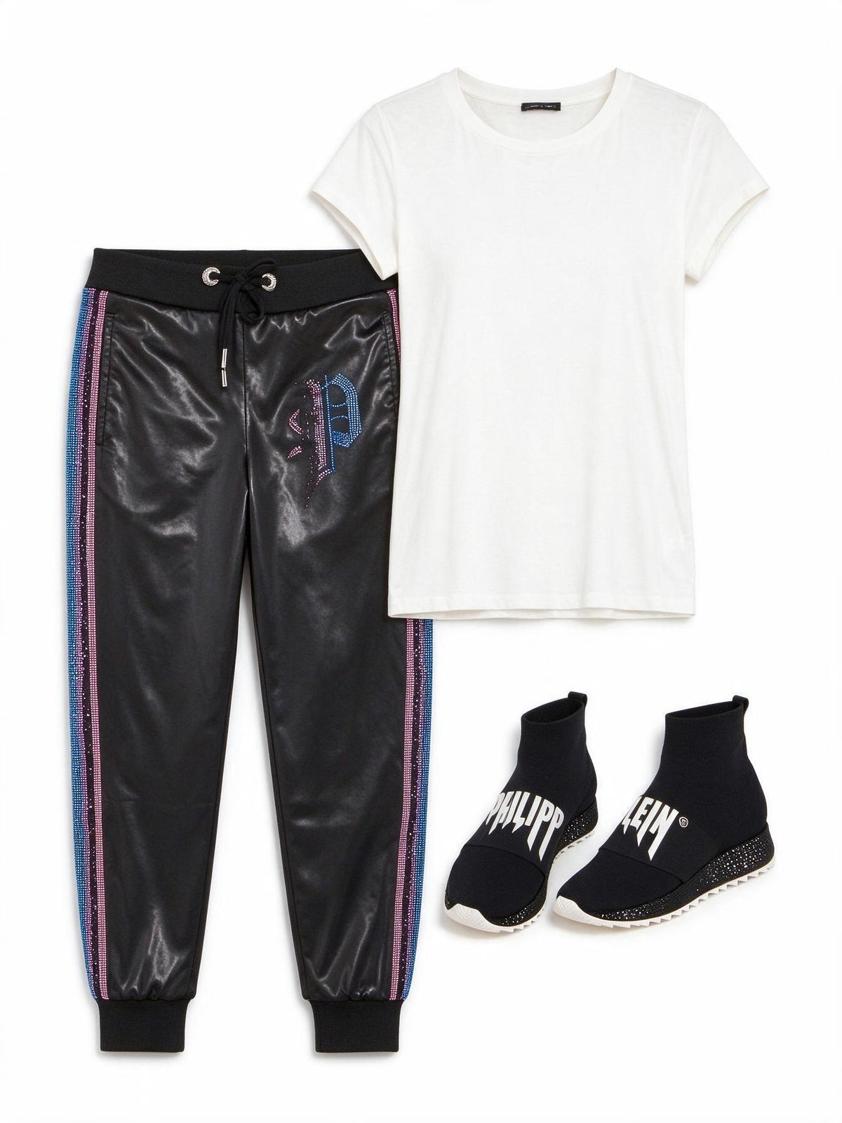 Philipp Plein Black Side Stripe Studded Track Pants