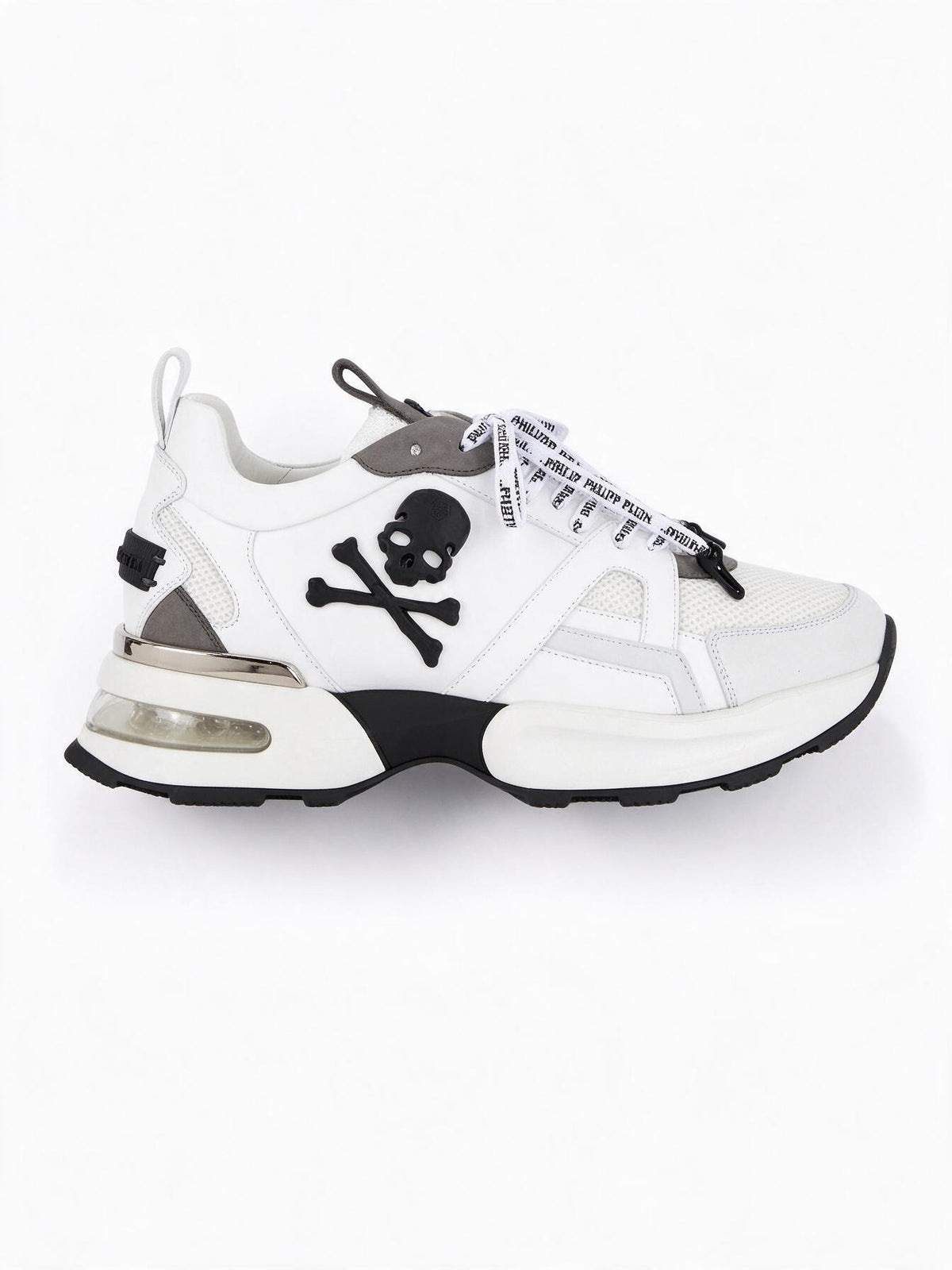 Philipp Plein White Logo Lace Skull Runners