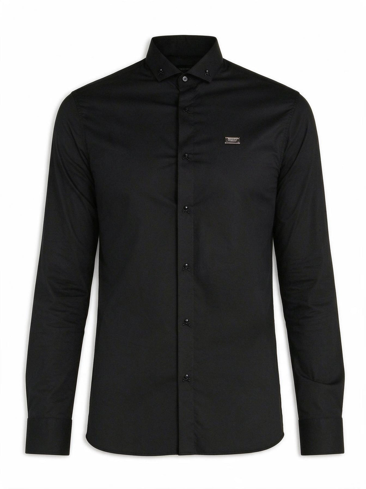 Philipp Plein Black Metal Logo Patch Shirt