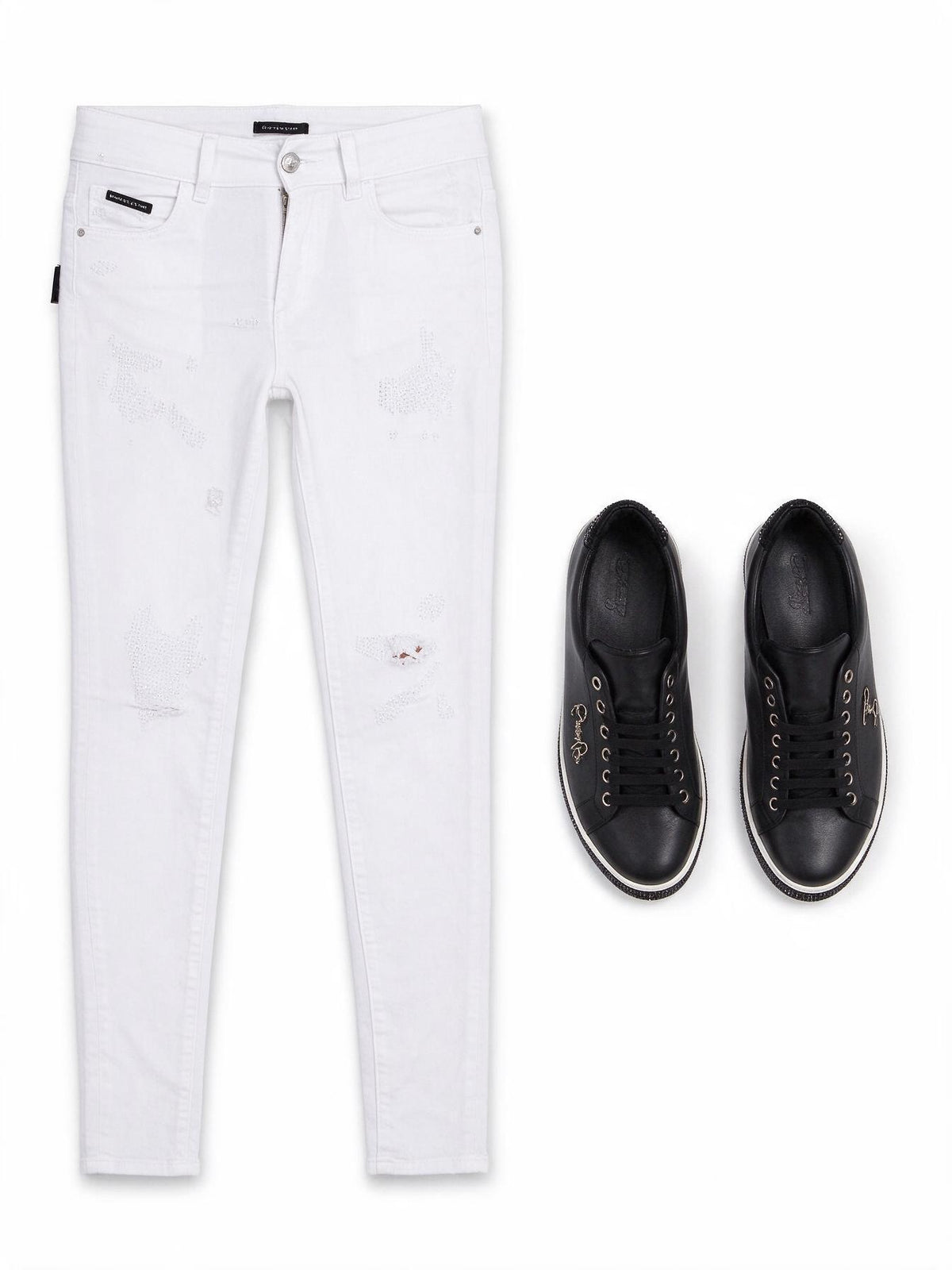Philipp Plein White Semi-Distressed Skinny Jeans