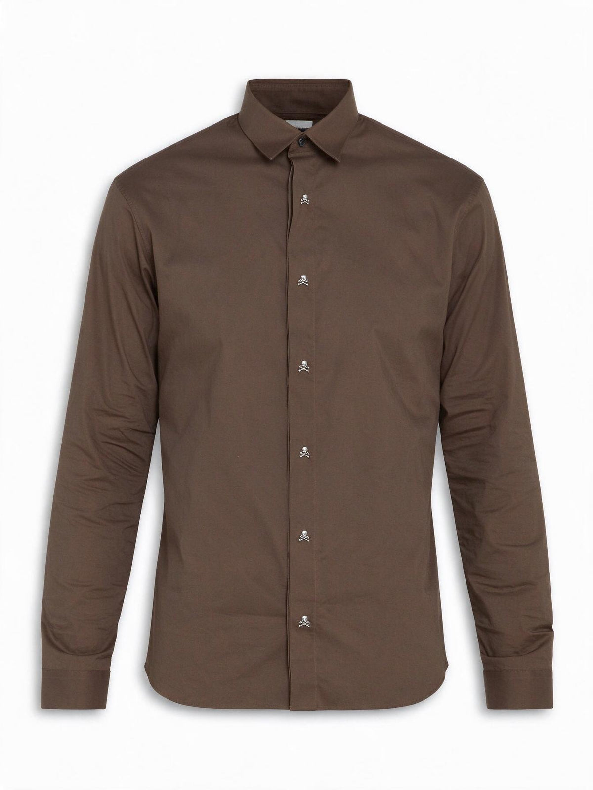 Philipp Plein Brown Skull Buttoned Long Sleeve Shirt