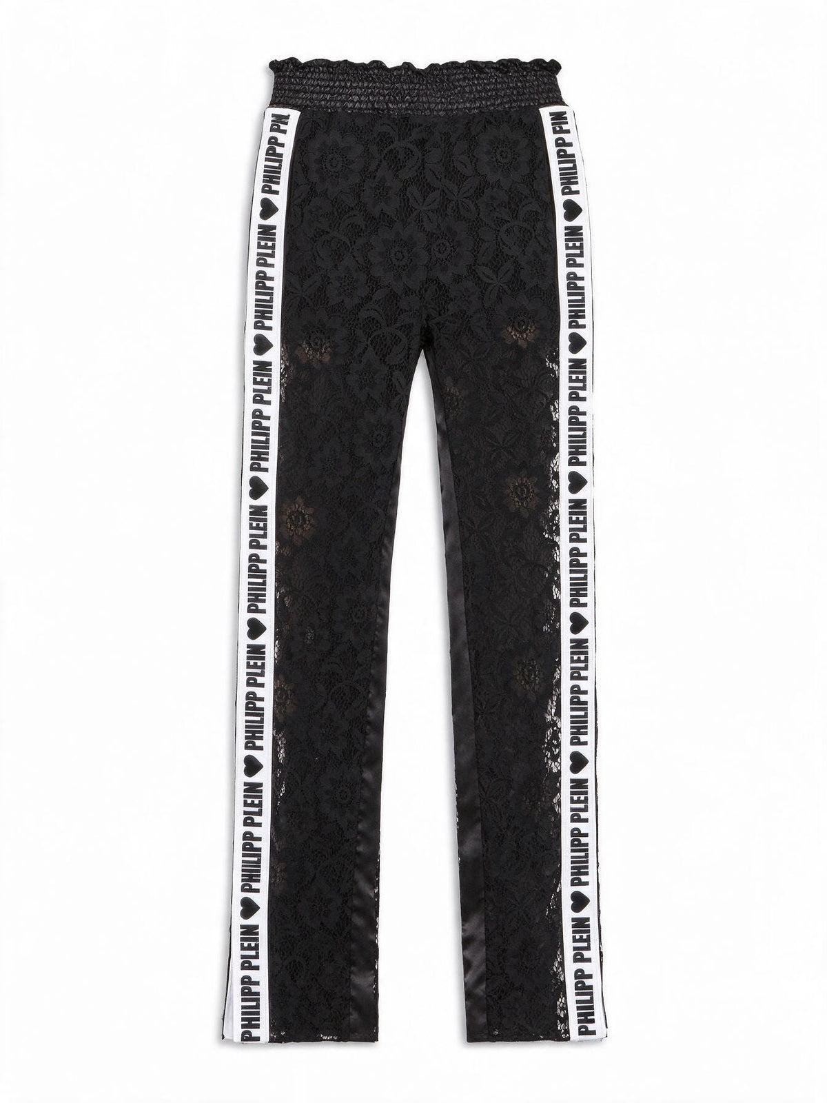 Philipp Plein Black Smocked Waist Lace Pants