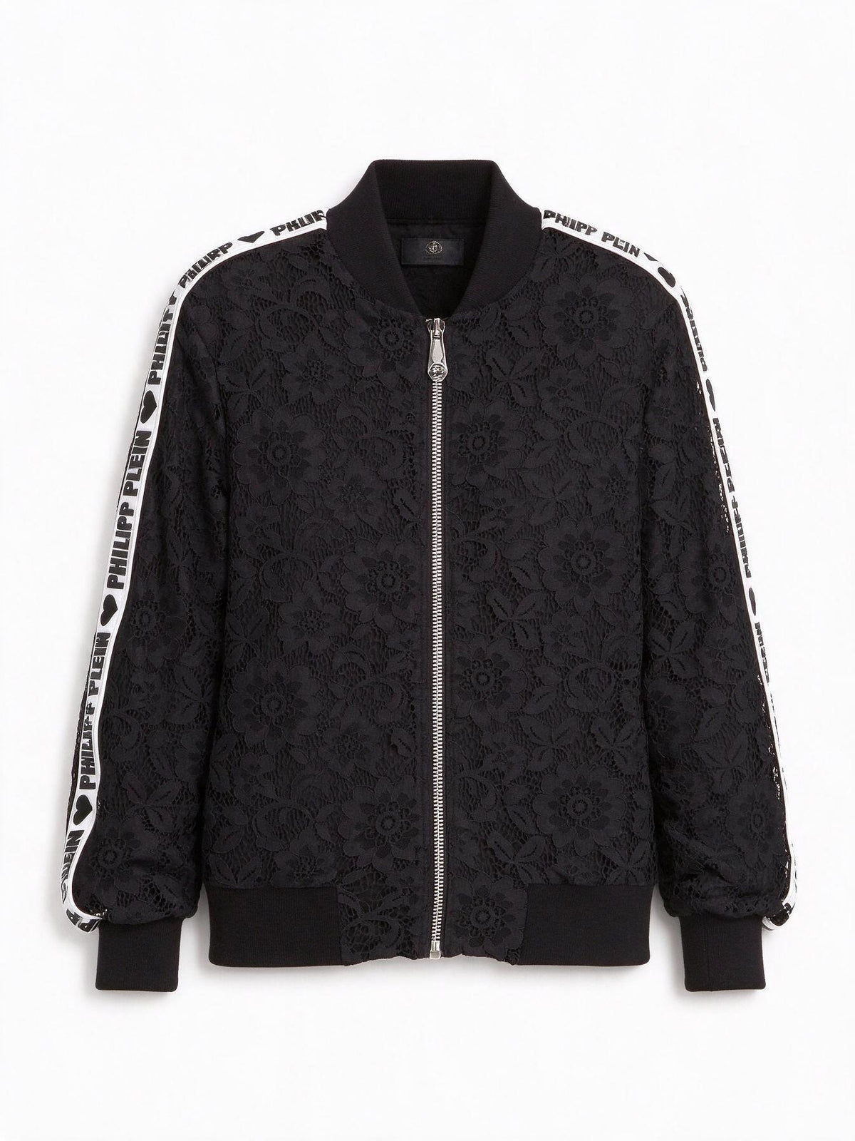 Philipp Plein Black Logo Tape Lace Bomber Jacket