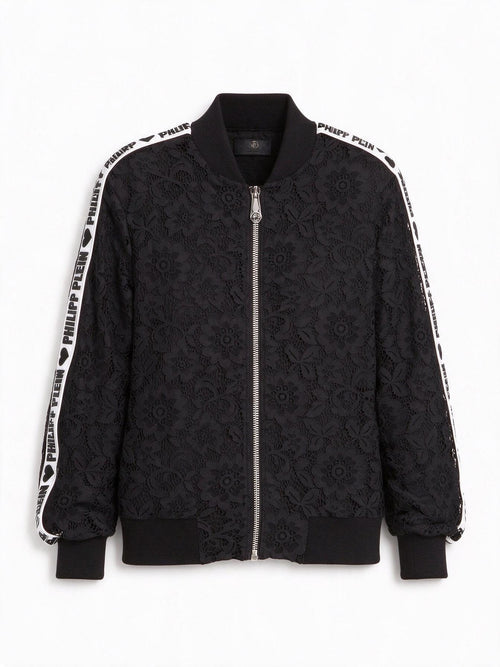 Philipp Plein Black Logo Tape Lace Bomber Jacket