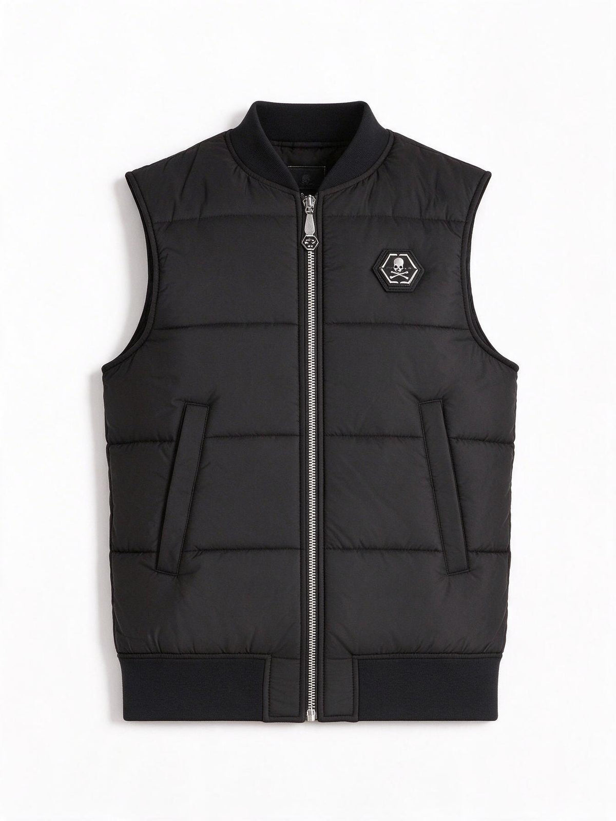 Philipp Plein Black Zip Up Quilted Vest