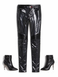 Philipp Plein Black Leather Biker Trousers
