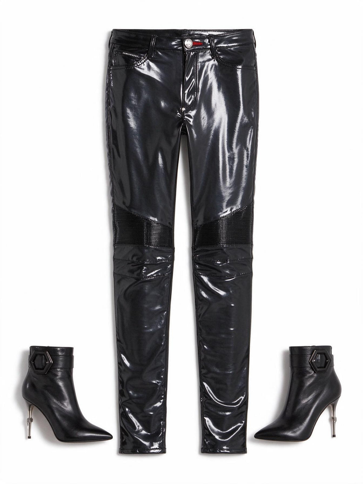 Philipp Plein Black Leather Biker Trousers