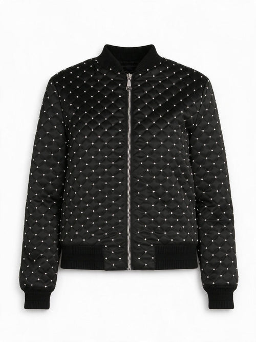 Philipp Plein Black Crystal Embellished Bomber Jacket